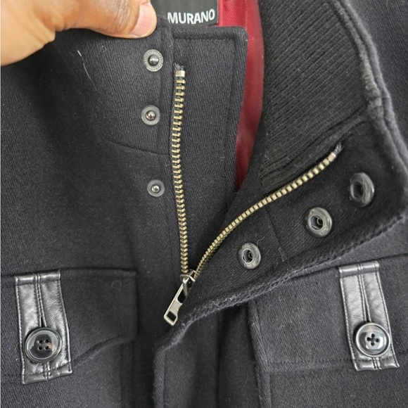 Murano Wool Blend Jacket Coat XL Men Black Leather Trim Military Heavy 90s Y2k - Picture 5 of 16
